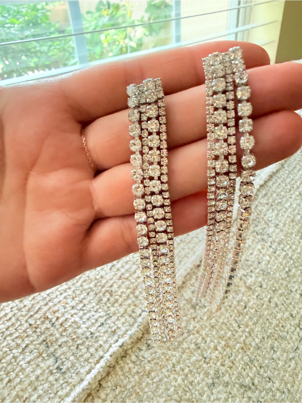 Silver Rhinestone Tassel Drop Earrings - Women Jewelry